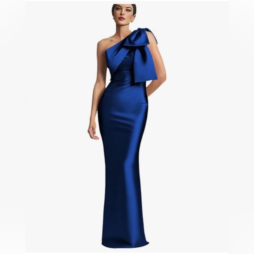 One Shoulder Mermaid Dress with Bow NWOT Size 6 Royal Blue